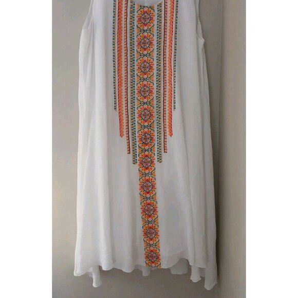Chico's Embroidered Midi Dress Size 3 XL 16 White Sleeveless Gauzy Beach Coastal - Picture 4 of 10